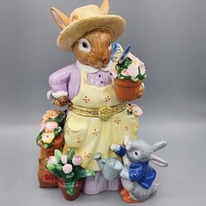 Easter-Spring Bunnies Porcelain Decorative Hinged Keepsake Box
